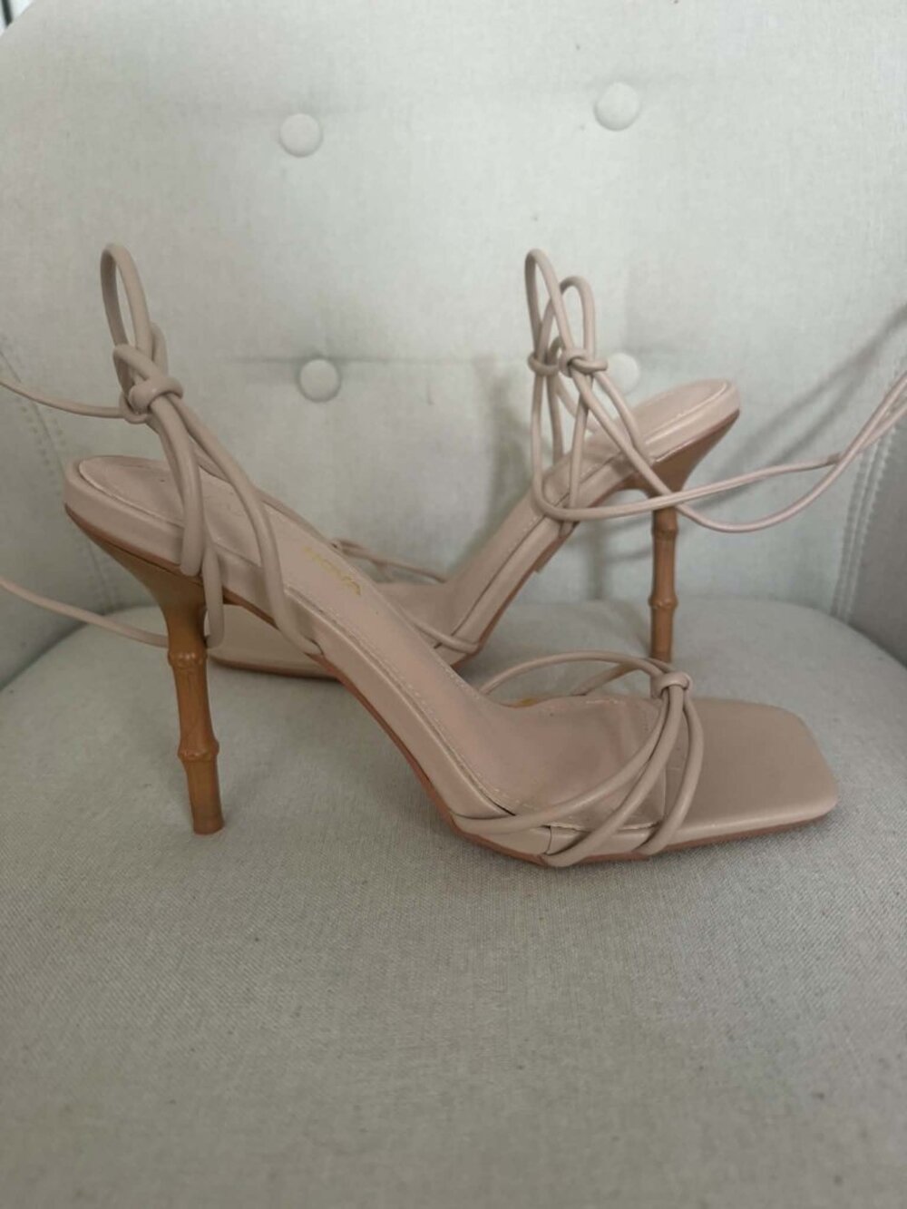 NWOT Fashion Nova To The Tropics Nude Bamboo Lace-Up Heels 7.5